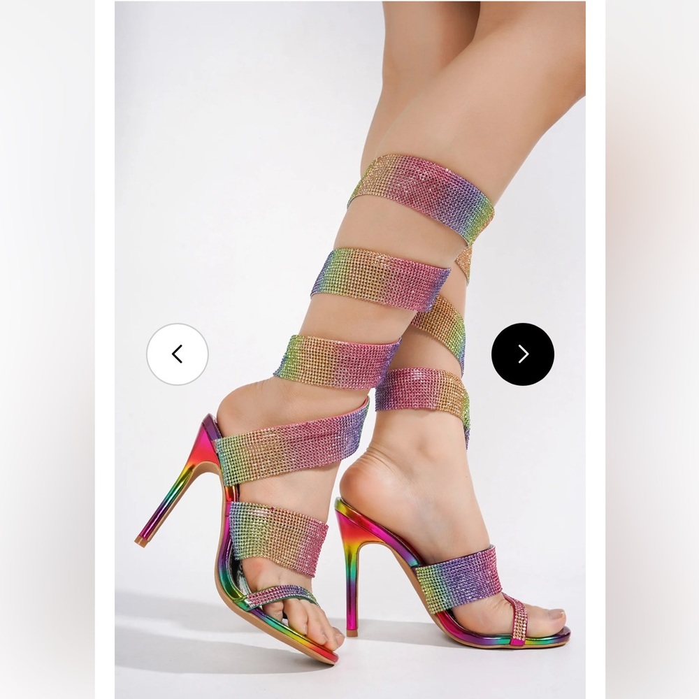 •CAPE ROBBIN• “Fred” Thick Strap Rhinestone Lace-up Heels - Multi // NIB - Picture 2 of 16